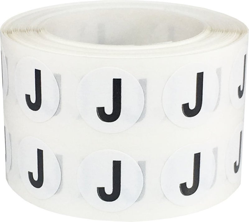 Letter J Inventory Labels .5 Inch Round Circle Dots 1,000 Adhesive Stickers